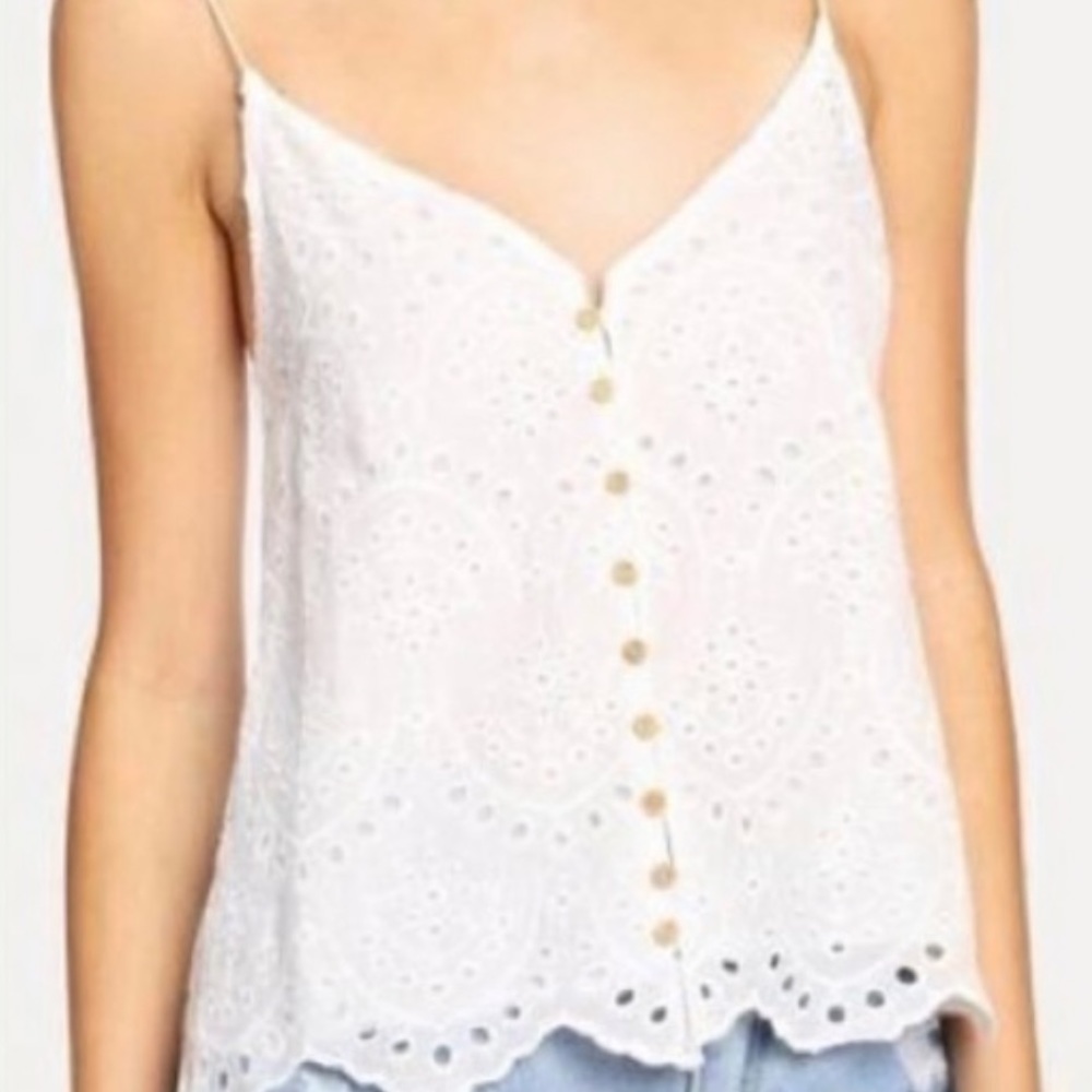 White eyelet crop tank, button front